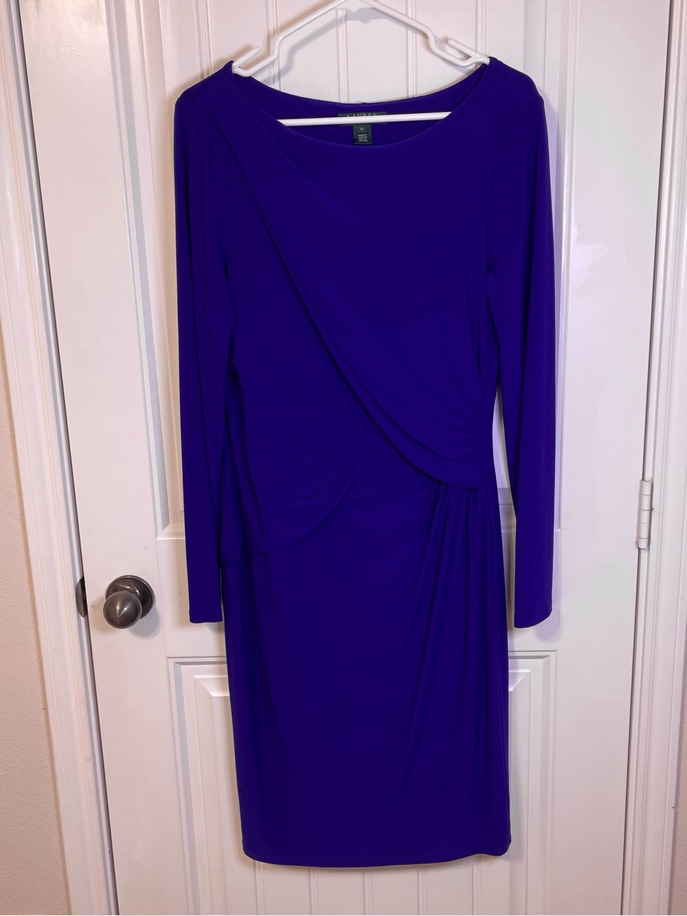 Lauren Ralph Lauren Women’s 12 Long Sleeve Royal Purple Draped Sheath Dress